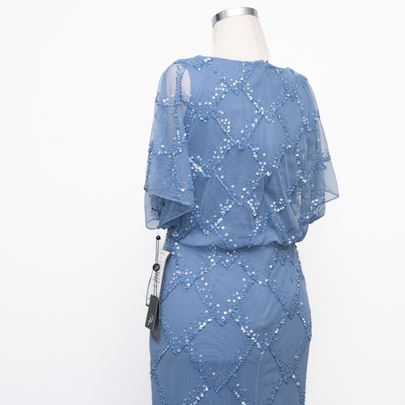 Adrianna Papell -  Beaded Blouson Gown With Flutter Sleeves - Picture 13 of 15